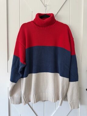 Vintage GAP Colorblock Turtleneck Sweater - Red/Blue/White